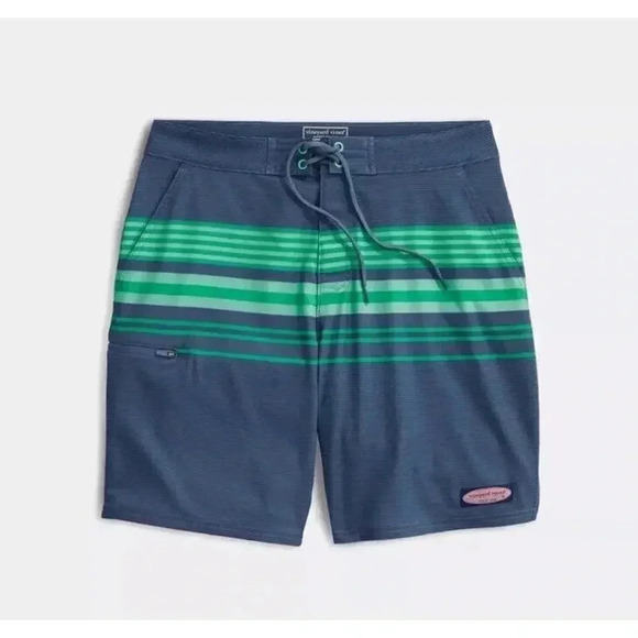 Vineyard Vines Men's Performance Board Shorts‎ Size 38 Blue And Green Stripe - Picture 1 of 7
